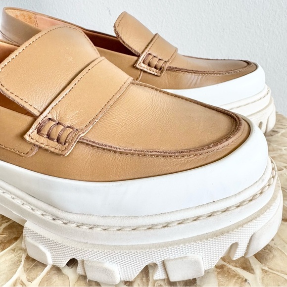 Ganni Tan Chunky Heel Penny Calf Leather Loafers Size 37/US 7 - Picture 5 of 15